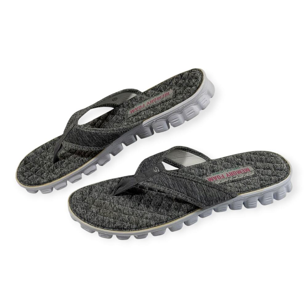 Skechers EZ Flex Weave Flip Flop Thong Sandals, Gray/White, Women's 10